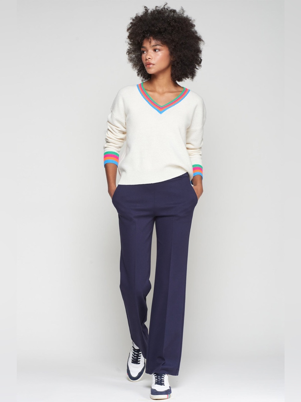 Vilagallo Herringbone Knit Pull On Ankle Pants Navy 40